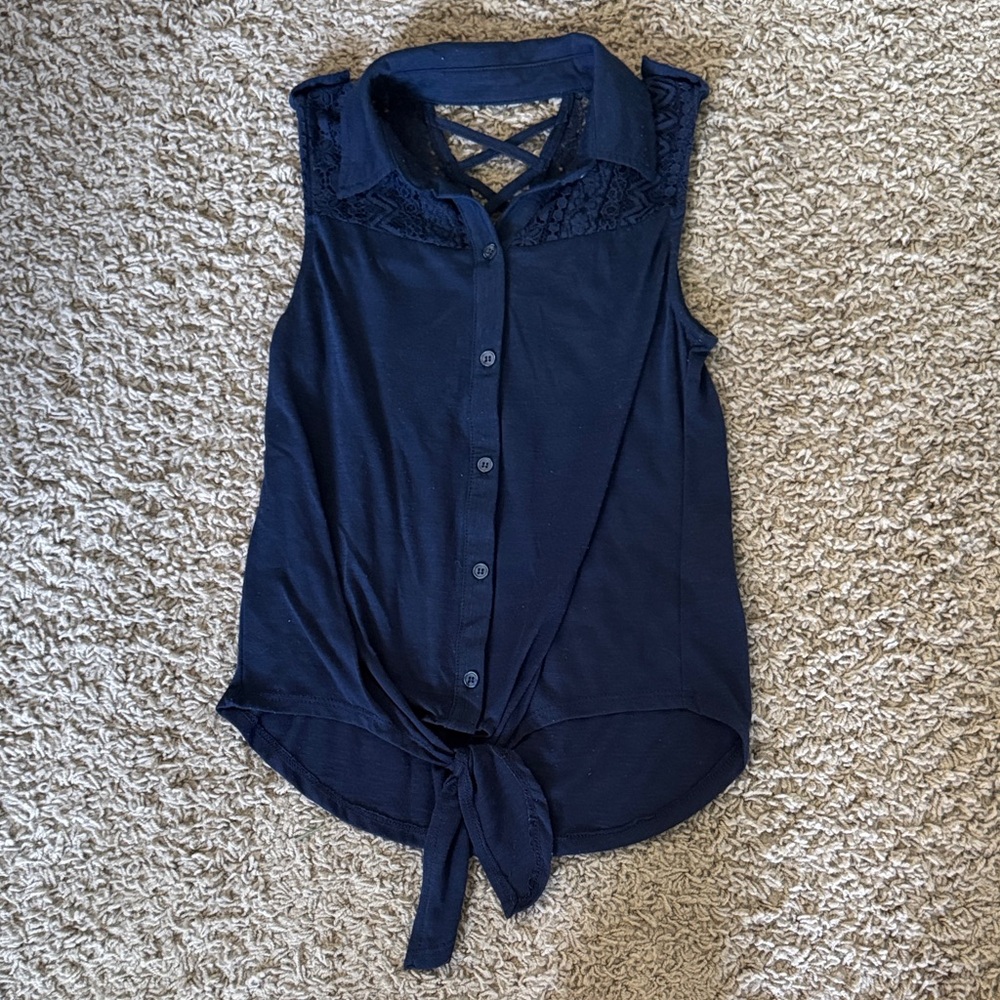 No Boundaries Navy Lace Sleeveless Blouse